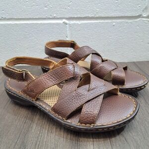 BOC Born Concept Brown Leather Crisscross Buckle Strap Sandals Women Size 6M